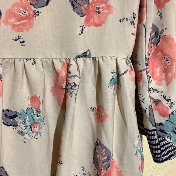 Bo Bel Dress Mini Size S Tiered Floral Pink Blue Gray Cream Long Tunic - Picture 14 of 15